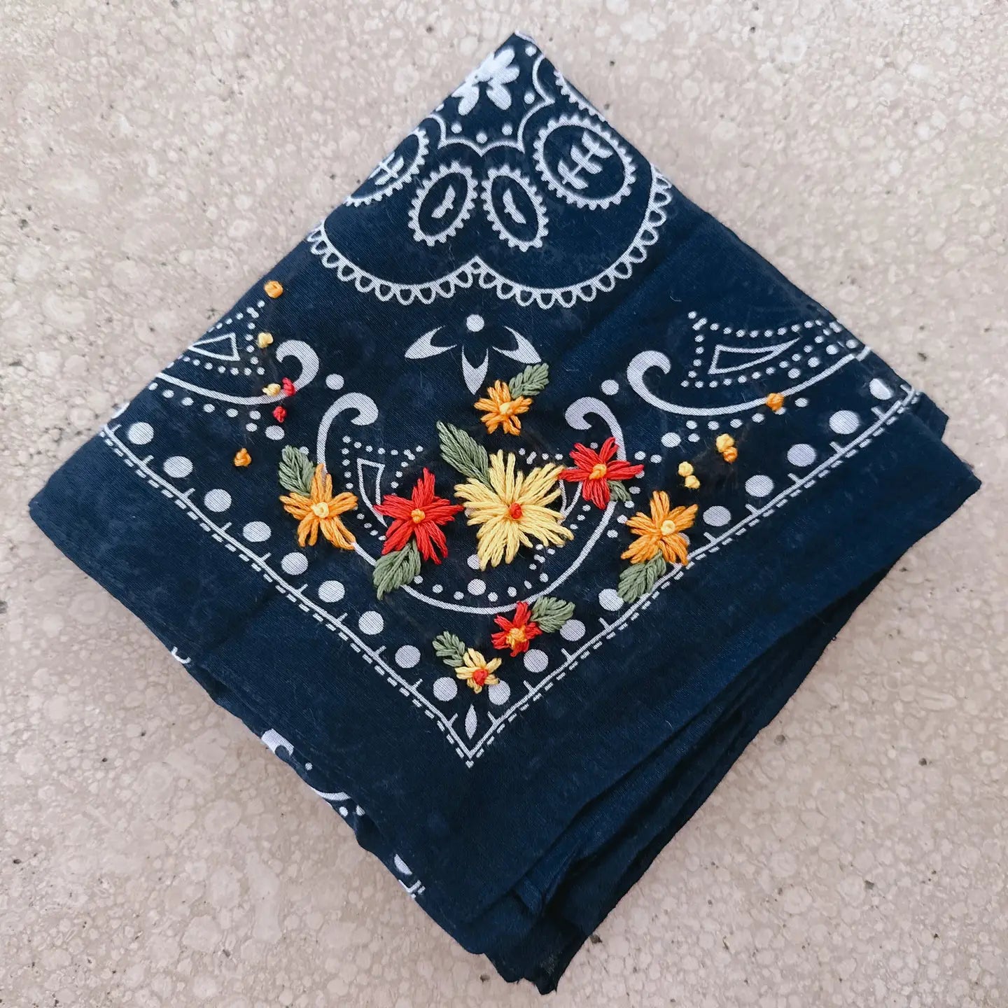 Embroidered Navy Bandana