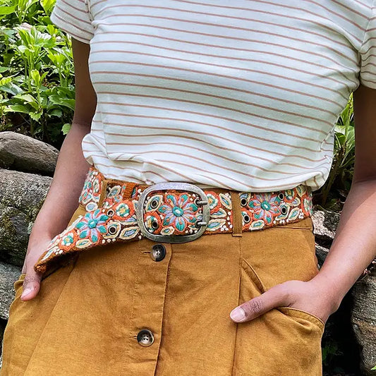 Ground Cover Floral Embroidered Wool Belt