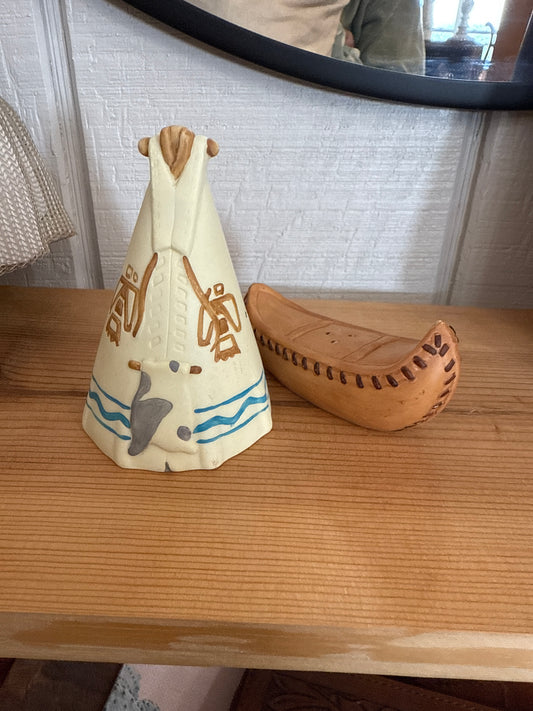 Vintage Teepee & Canoe Salt & Pepper Shakers