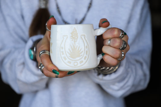 Agave white on white mug