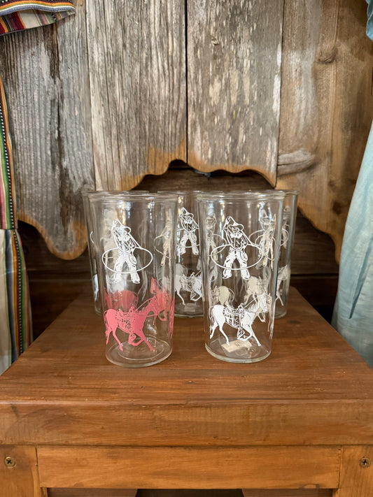 Vintage Western Glass Cup Set of 5