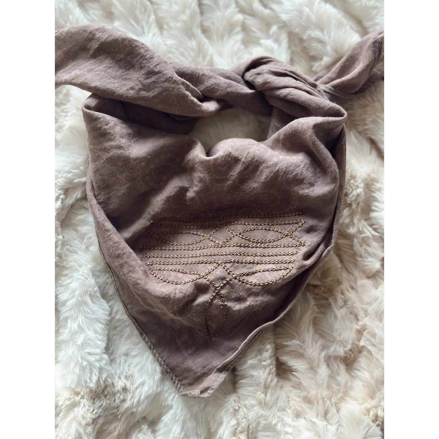 Brown Bandana with Embroidered Boot Stitching Design