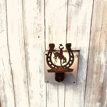 Rustic Horseshoe With Wyoming Bronc Rider Nightlight