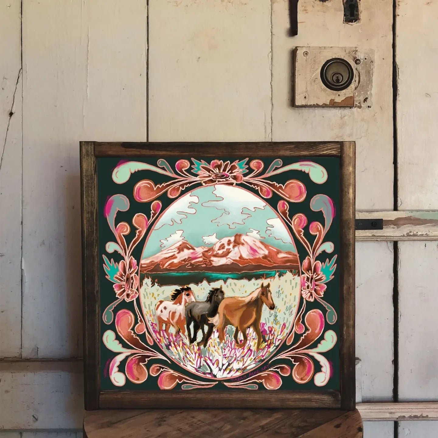 Western Mustang and Mountains Art Print 8x8