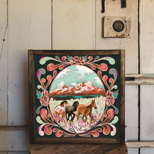 Western Mustang and Mountains Art Print 12x12