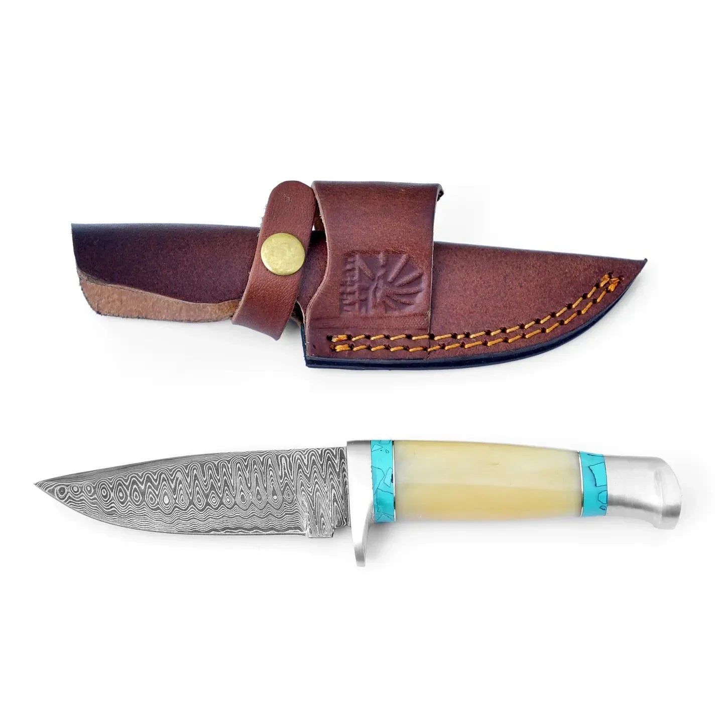 Damascus Hunting Knife with leather sheath