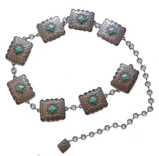 Plus Size Western Silver Rectangular Concho Chain Belt